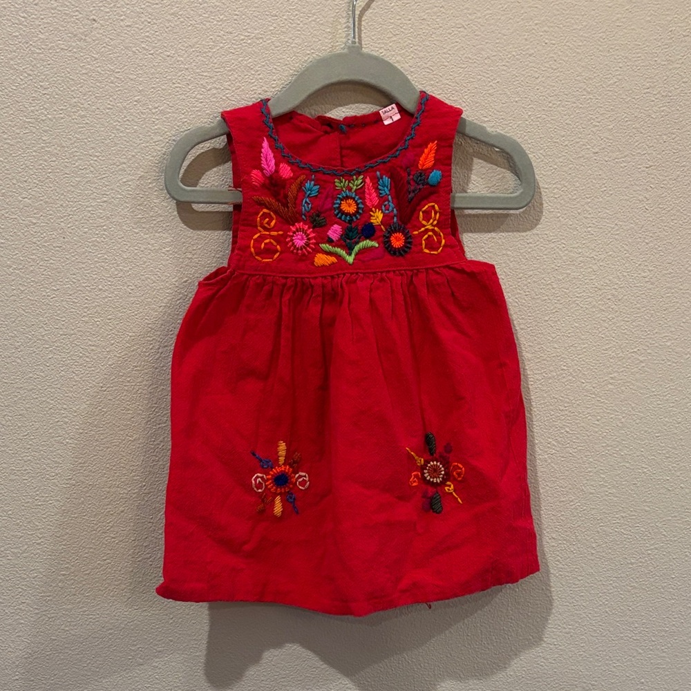 Embroidered Red Kids Dress